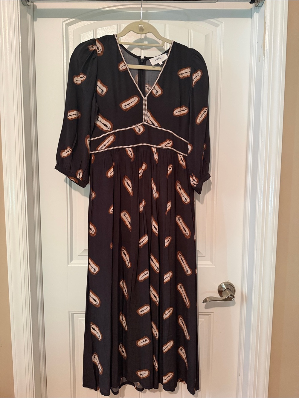 Ba&sh Cassiopee Black Midi Dress with Brown Print